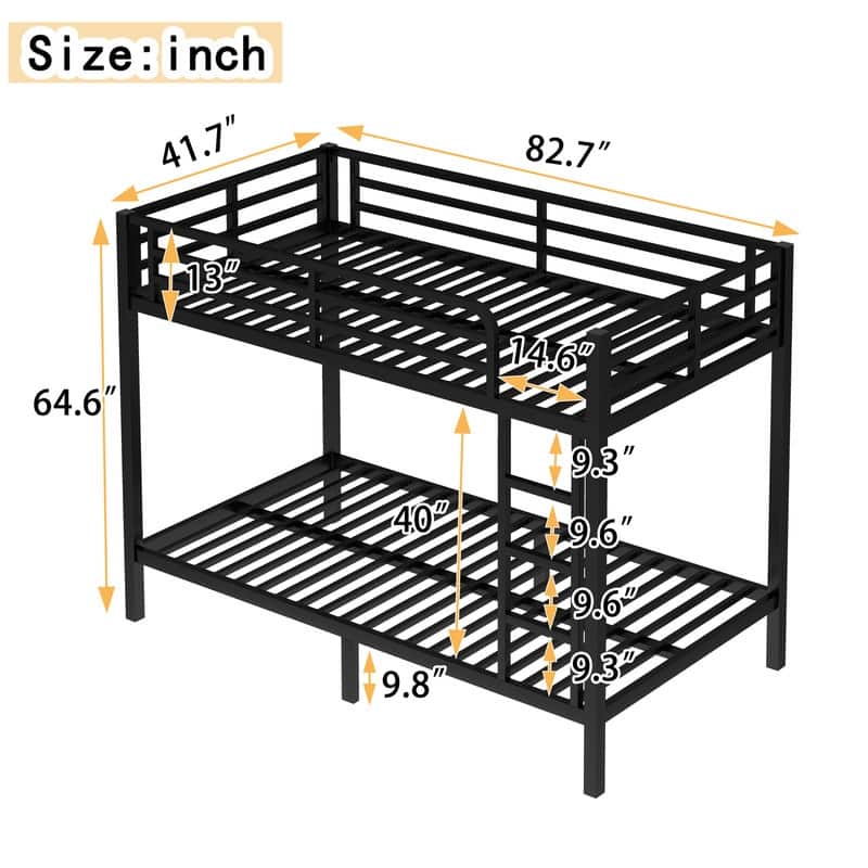 Metal Bunk Bed Twin XL over Twin XL Size