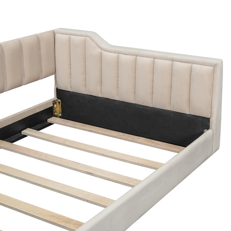 Twin XL Velvet Upholstered Daybed with Side Storage Pocket, Sloped Arms, and No-Box Spring Support