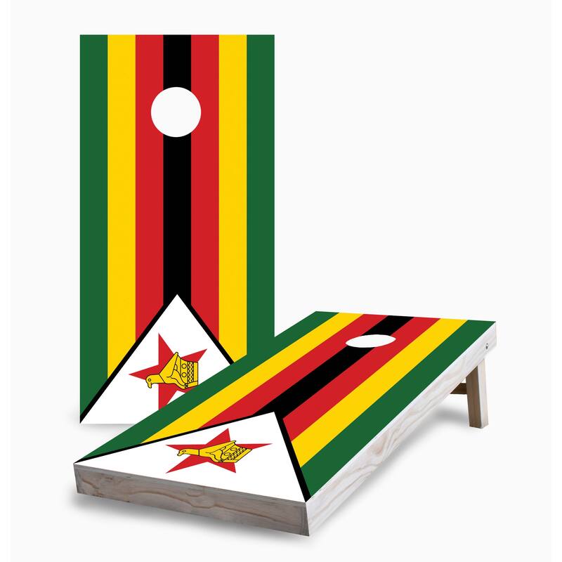 Zimbabwe Flag Corn Hole Board Set w Case & Lights - 16 Years and Up
