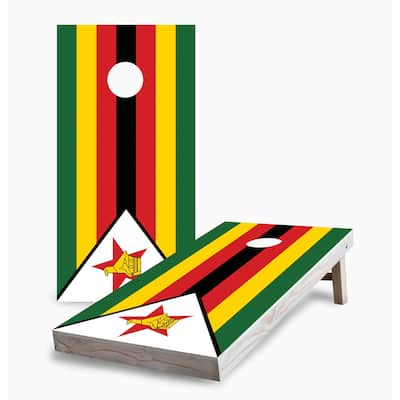 Zimbabwe Flag Corn Hole Board Set w Case & Lights