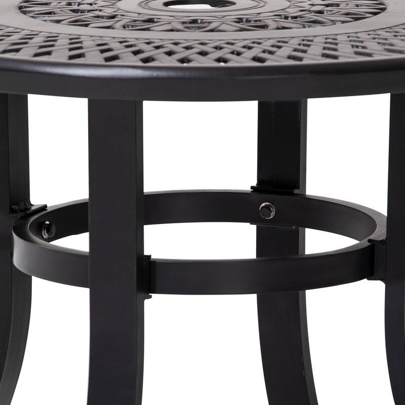 Pellebant Outdoor Round Cast Aluminum Small Table with Umbrella Hole - 24.02"Lx24.02"Wx17.52"H