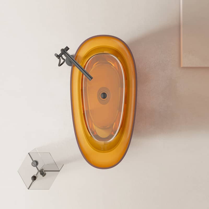 Vanity Art 59" or 67" Stone Resin Oval Freestanding Bathtub, Soaking Tub with Pop Up Drain