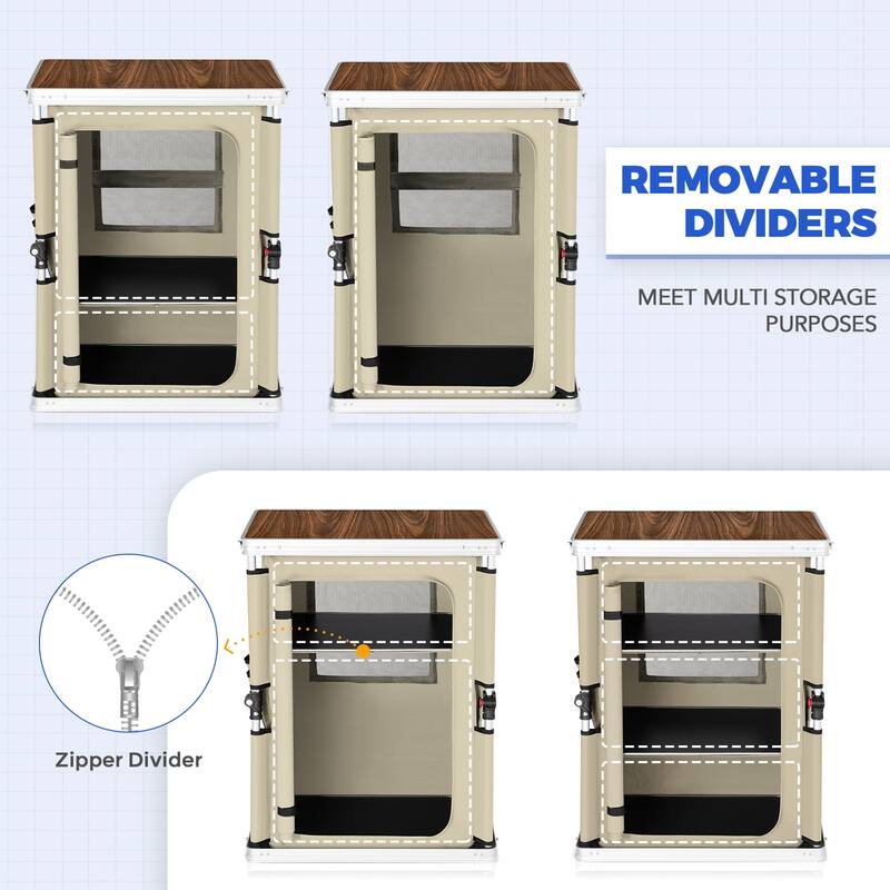 EAGLE PEAK Outdoor Folding Camping Table Easy Set Up Portable Aluminum Camping Kitchen, Beige