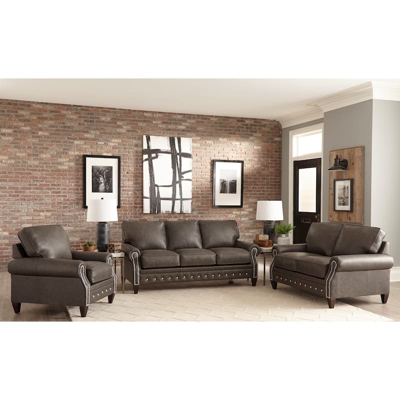 Payne Top-grain Leather Sofa, Loveseat, and Chair Set