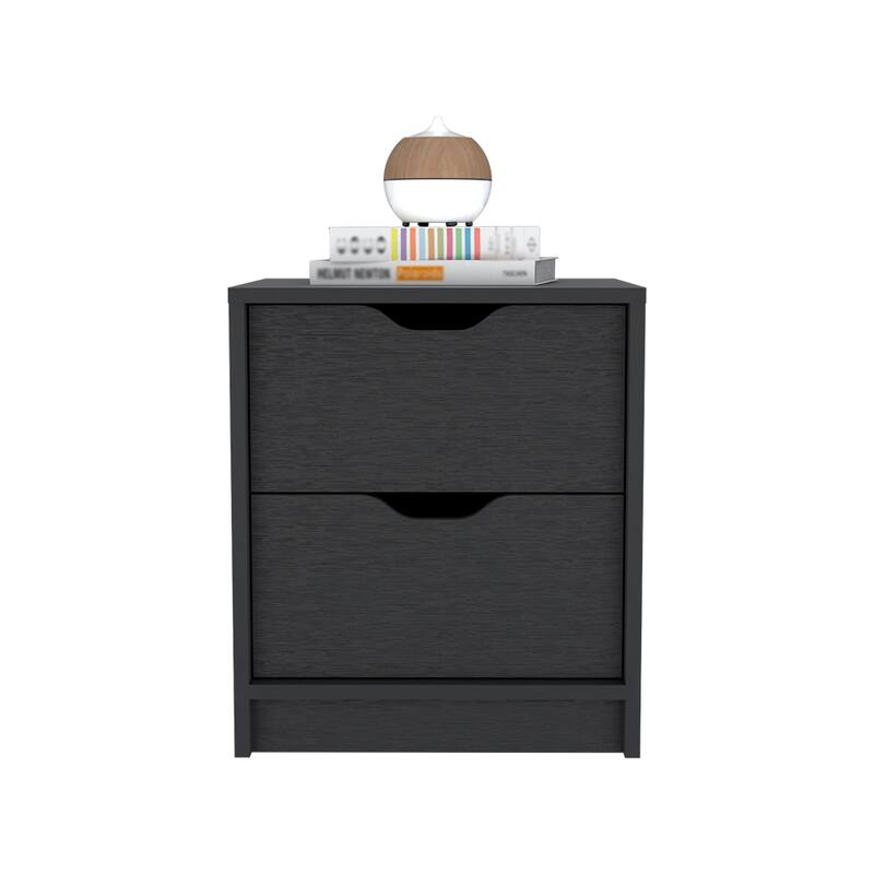 Two-Drawer Nightstand, Black Wengue Finish, Versatile Bedroom Furniture