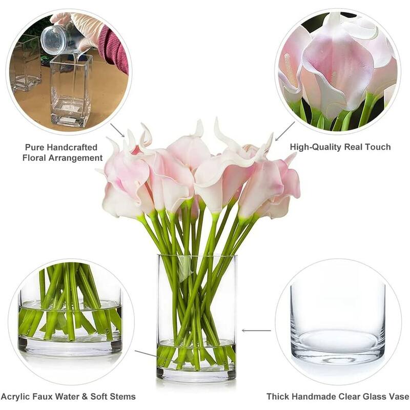 Enova Home 20 Pieces Real Touch Faux Calla Lily Artificial Flowers in Vase with Faux Water for Dining Table Decor, Wedding Event
