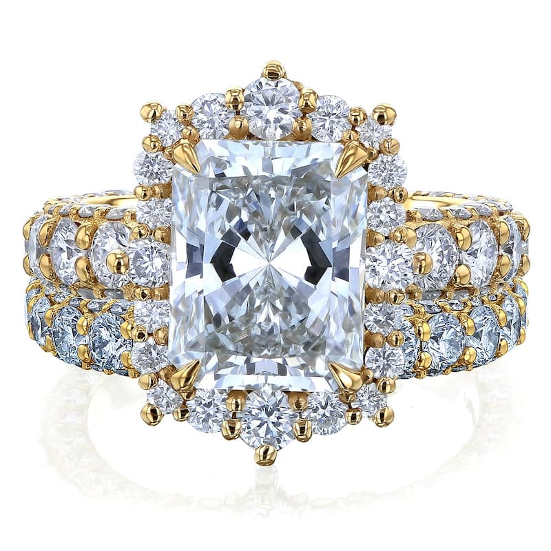 Kobelli 6 Carats Radiant Lab Grown Diamond Certified 14k Solid Gold Rococo Halo Comfort Fit Wide Simi Bridal Set