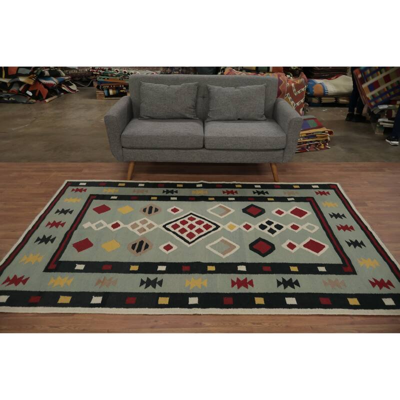 Hand Woven Oriental 100% Wool Carpet Southwestern Tribal Multi-Colored Kilim Area Rug - 8' 1'' X 5' 1''