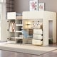 preview thumbnail 15 of 23, Full Size Loft Bed with Desk, Wardrobe, Drawers & Shelves, Wood Frame with Built-In Storage and Study Area Beige