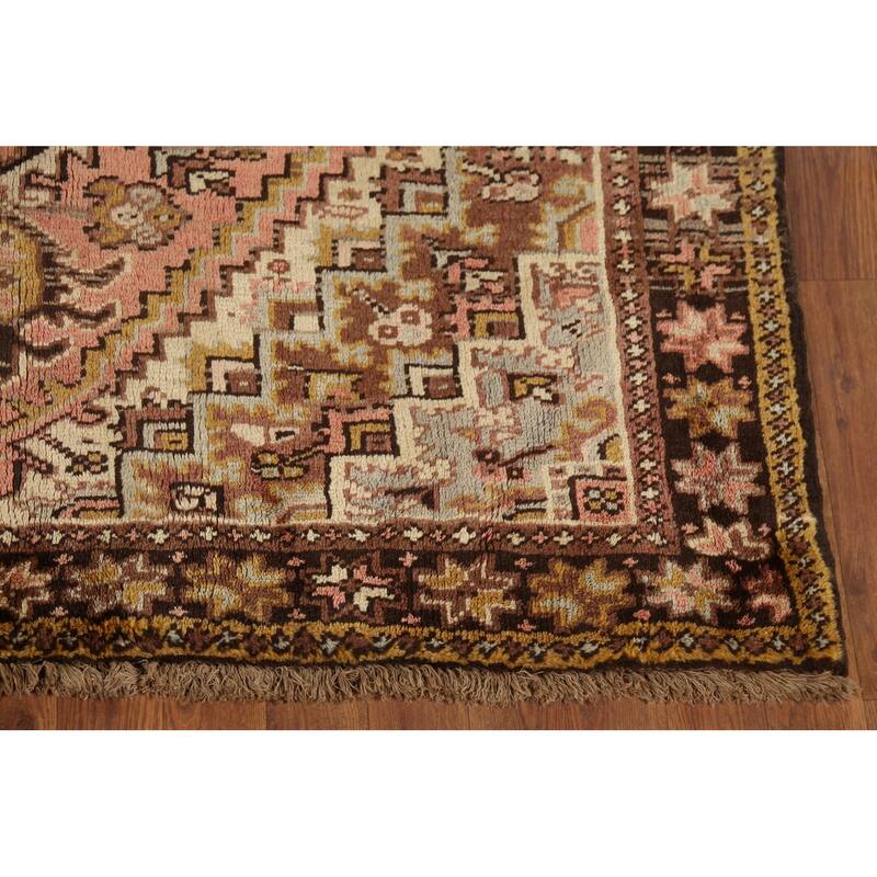 Geometric Heriz Persian Square Area Rug Handmade Wool Carpet - 4'7"x 5'5"