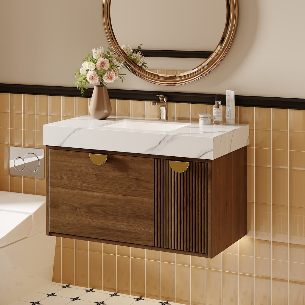 35.4 Single Bathroom Vanities with Sintered StoneTop, Wall Mount Vanities Not Assembled Need