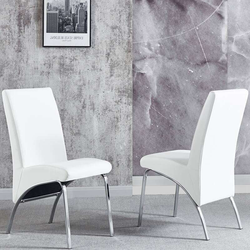 Leatherette Dining Chair with Silver Metal Legs Set of 2