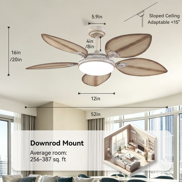 dimension image slide 0 of 2, 52" Palm Leaf Tropical Ceiling Fan with Light and Remote,Indoor or Outdoor Ceiling Fan,for Farmhouse Living Room Patio
