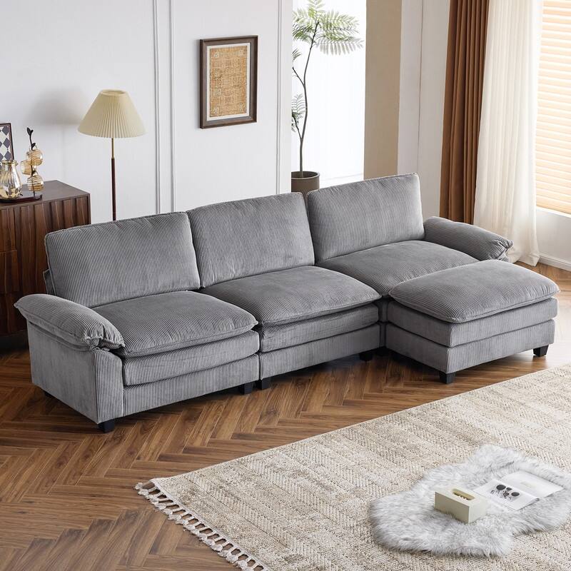Double Layer Cushion Cloud Couch, Moludar Sofa With Reversible Ottoman For Living Room