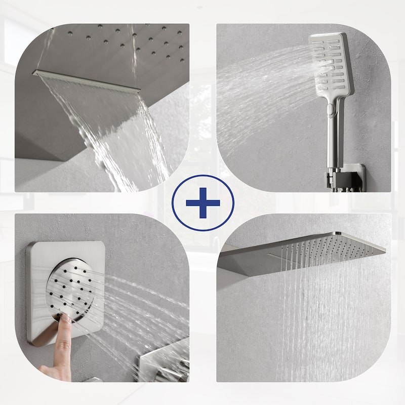 4Mode Complete 24'' Rain and Waterfall Shower System with 3 Body Jets