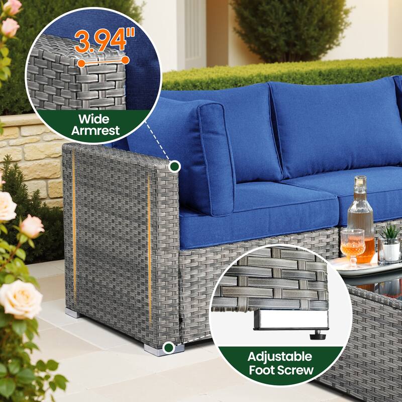 HOOOWOOO 6-piece Patio Rattan Sectional Set with Fire Pit Table