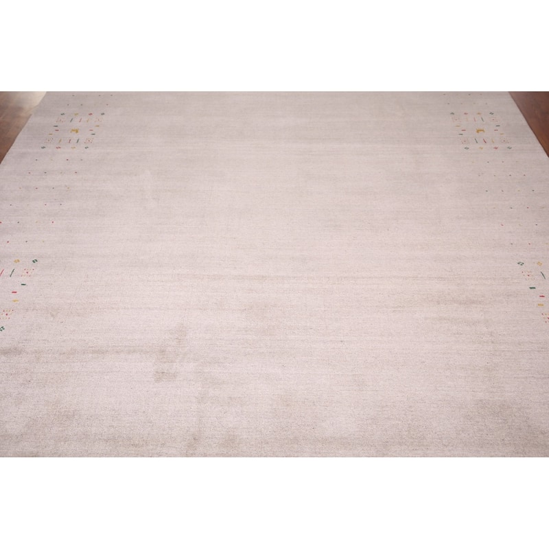 Gabbeh Indian Area Rug Hand-Knotted Oriental Beige Wool Carpet - 7'9" x 9'10"