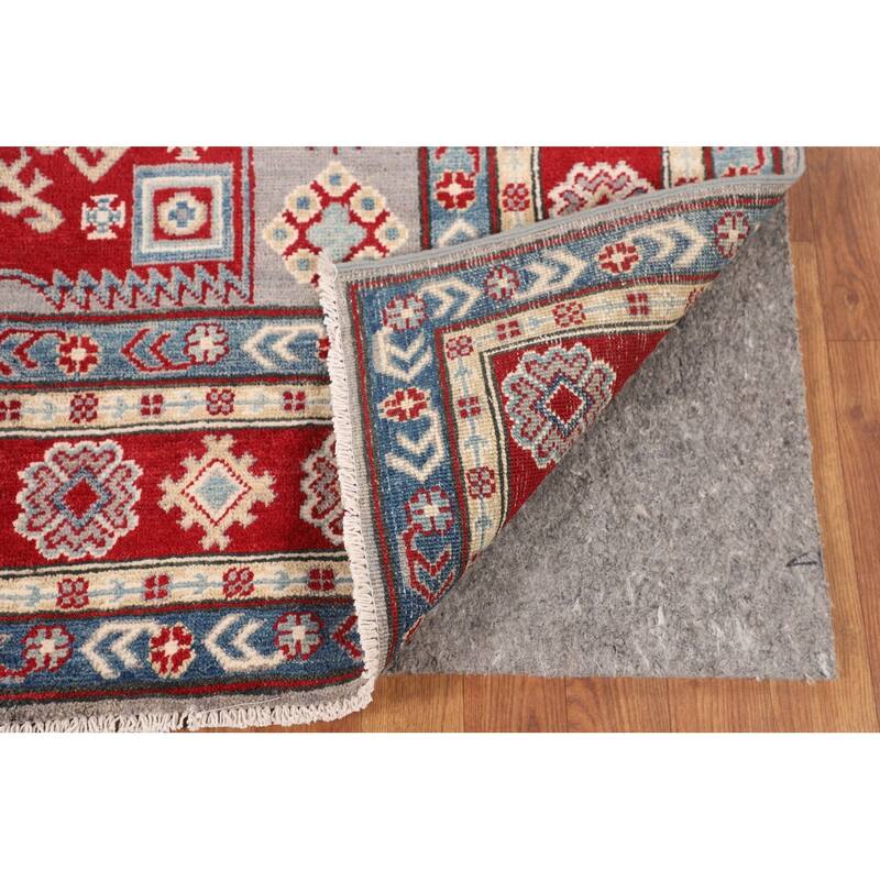 Kazak Oriental Area Rug Hand-Knotted Traditional Grey Wool Carpet - 5'0" x 6'7"