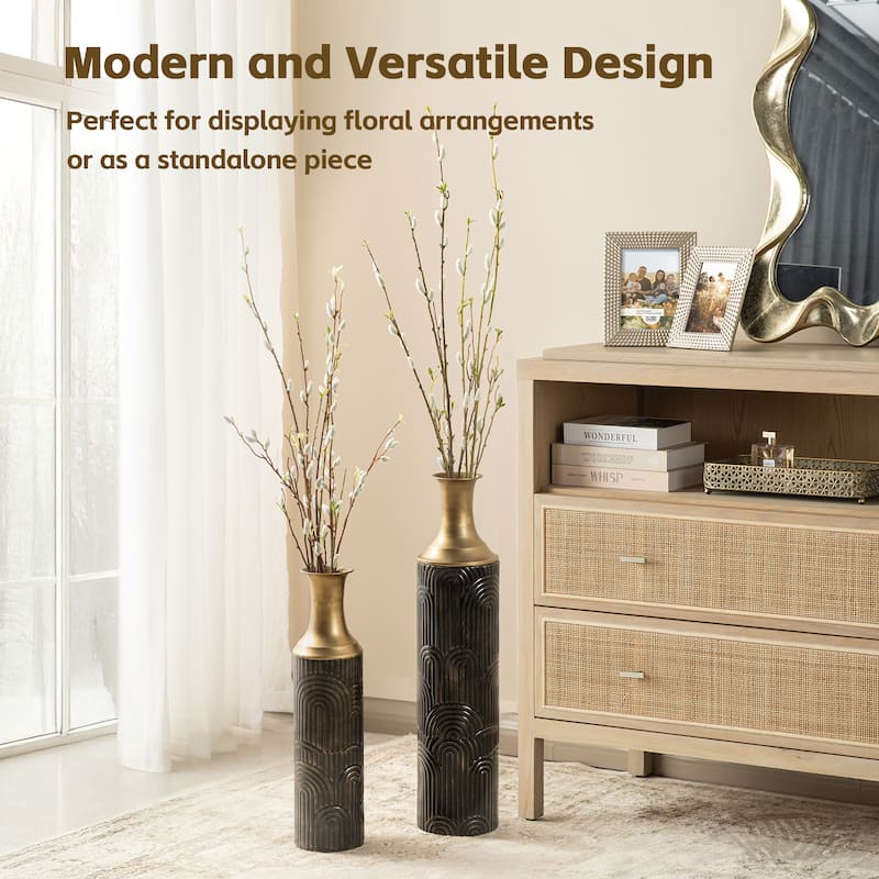 Glitzhome Set of 2 Modern White Black and Gold Metal Floor Vases Fall Thanksgiving Gifts