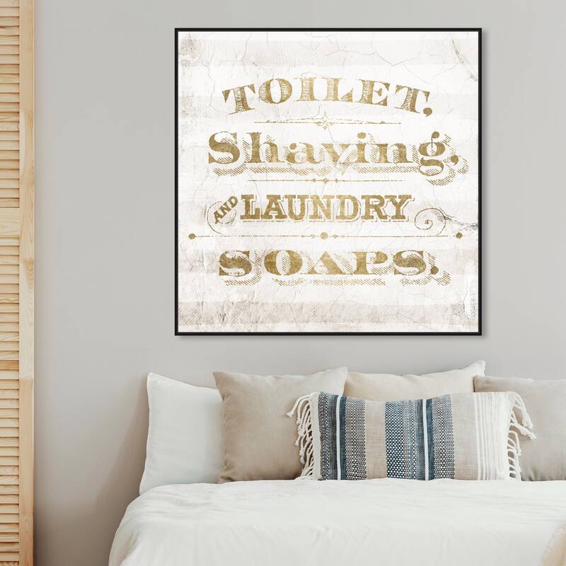 Laundry Soaps, Vintage Toilet Room Traditional Gold Canvas Wall Art