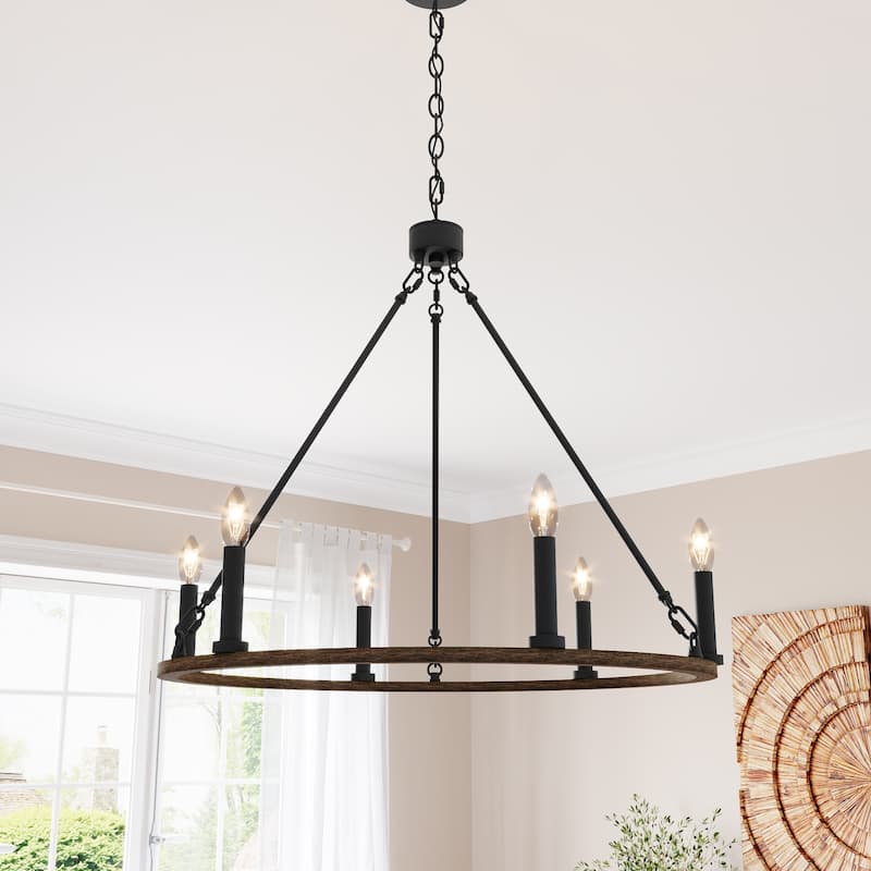 Farmhouse Rustic 6-light Round Wagon Wheel Chandelier - 23