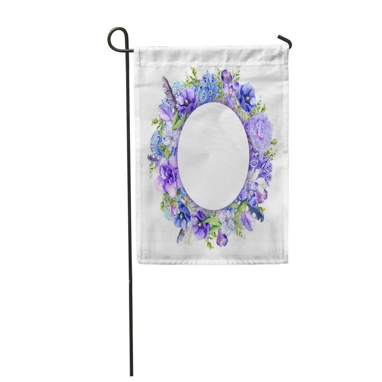 Shop Blue Border Flowers Feathers And Floral Wreath Watercolor In Bohemian Boho Chic Garden Flag Decorative Flag House Banner Overstock 31361537
