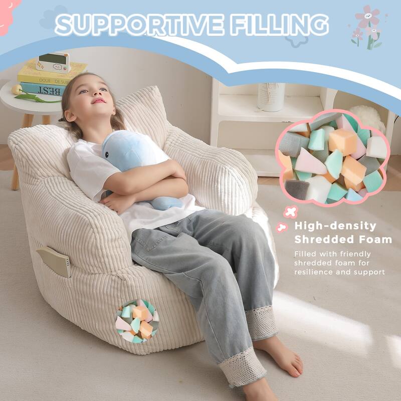 Kids Bean Bag Chair,Sherpa Bean Bag Sofa Couch with Decorative Edges