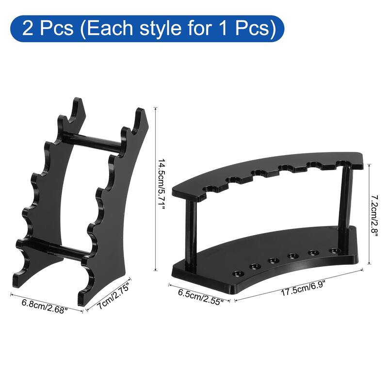 2pcs Pen Holder Stand 6-Slot Vertical and Horizontal Pen Display Stand - 17.5cm x 7cm - Black