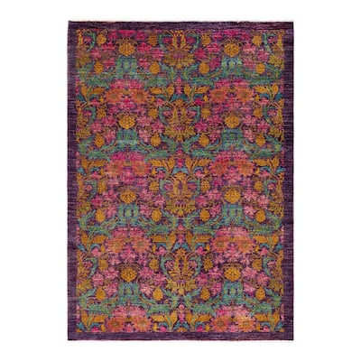 Overton Hand Knotted Wool Vintage Inspired Modern Contemporary Arts & Crafts Pink Area Rug - 6' 2" x 8' 7"