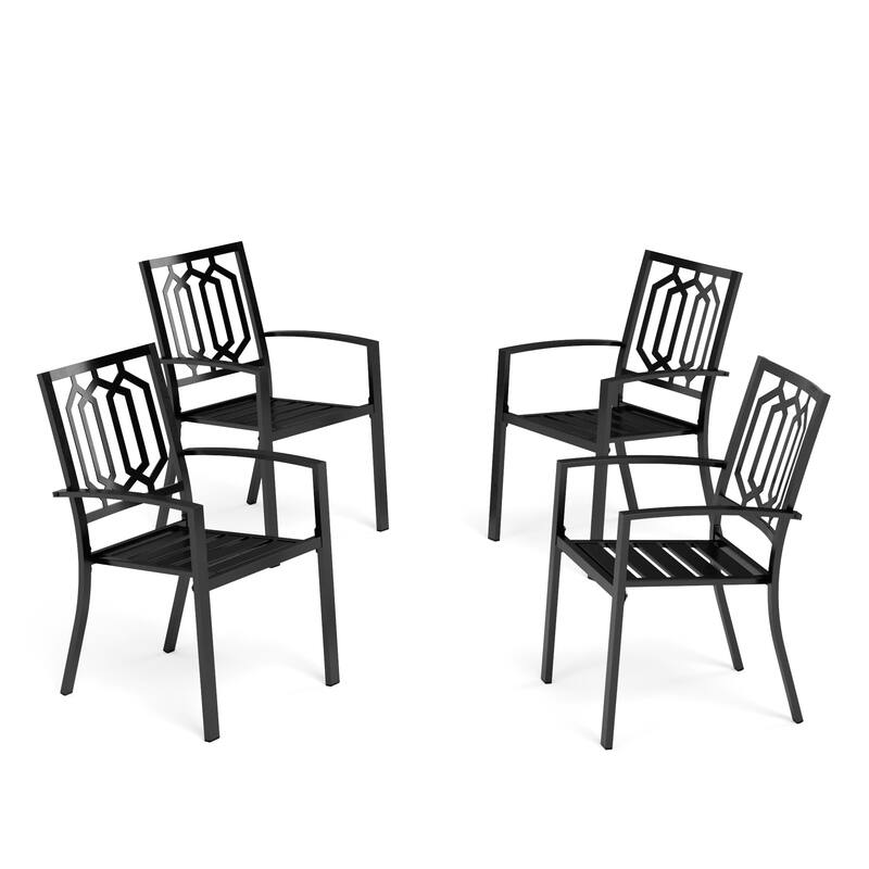 MAISON ARTS Black Steel Slat Seat Outdoor Dining Armchairs (Set of 4)
