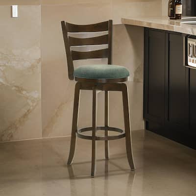 Mona Swivel Barstool Chair, Hunter Green Fabric, Dark Cherry Brown Finish