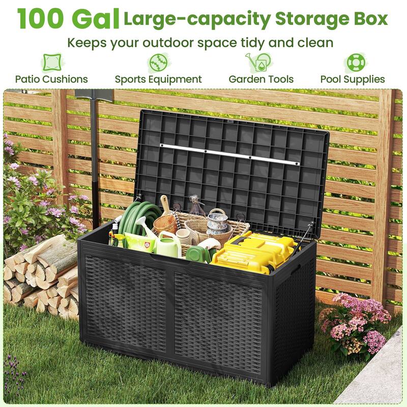 Gymax 100 Gallon Resin Deck Box w/ Lockable Lid Wheels for Pool