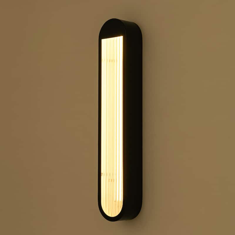 Rennnsan 25.6" 1-Light Modern Brass/Black Linear Bathroom Vanity Light with Ribbed Glass Shade