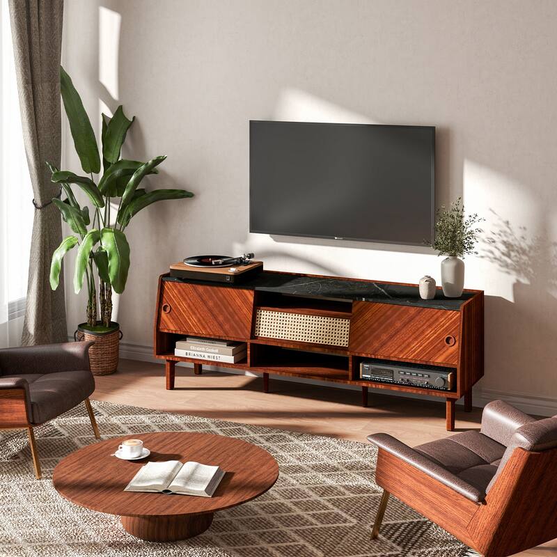 Entertainment Center with Rattan Drawer