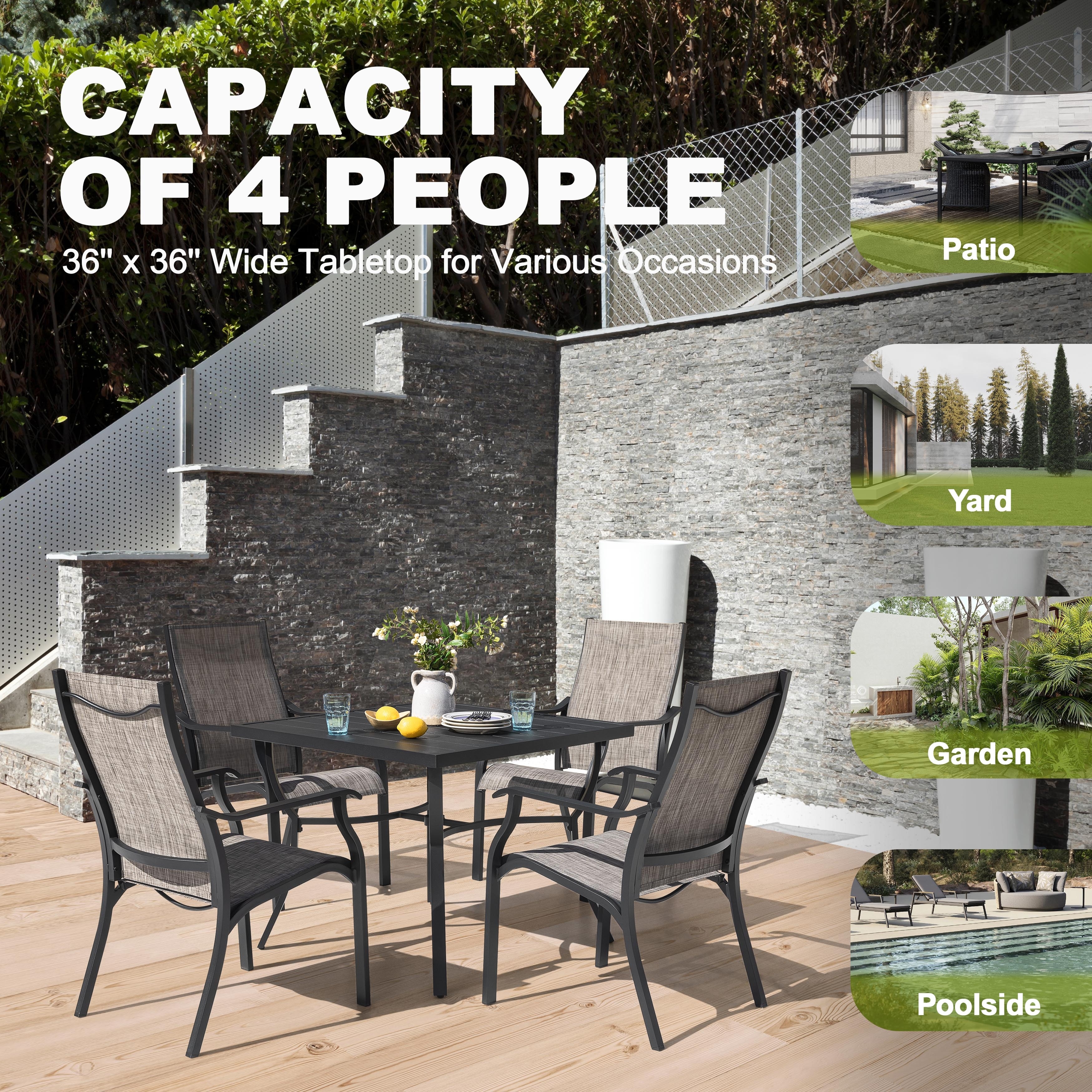 36x36 patio table and umbrella and 4 chairs Lark 7 Piece Outdoor Set with Synthetic Teak Stackable Chairs, Lark 3Lark 5" Square Table & with Base keeping you cool in hot weather Withniture 5 Pieces Outdoor Patio
