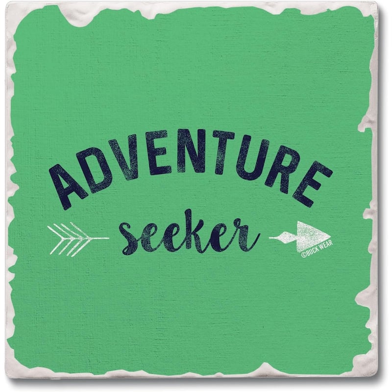 Adventure Seeker 4 Pack Tumbled Tile Stone Coaster with Protective Cork Backing Made in The USA 4" Square - Multi-Color