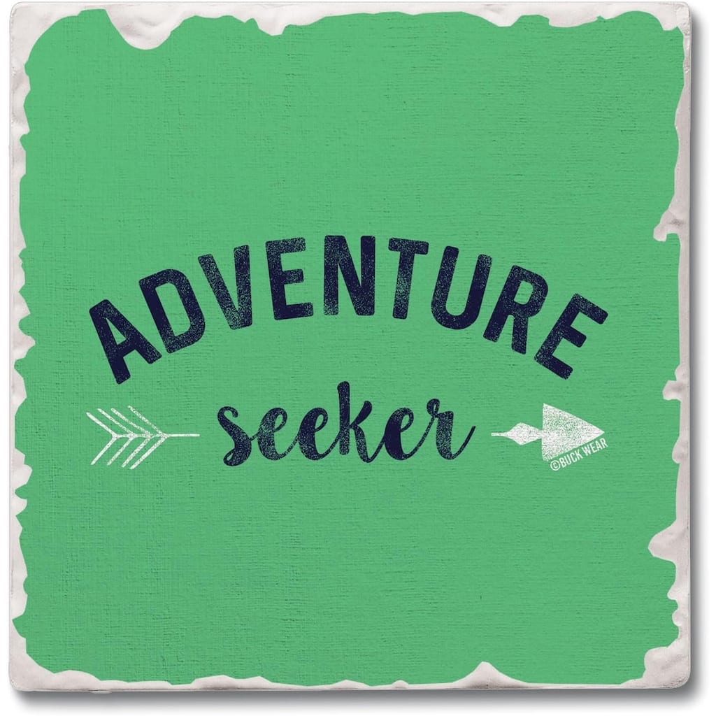 Adventure Seeker 4 Pack Tumbled Tile Stone Coaster with Protective Cork Backing Made in The USA 4" Square