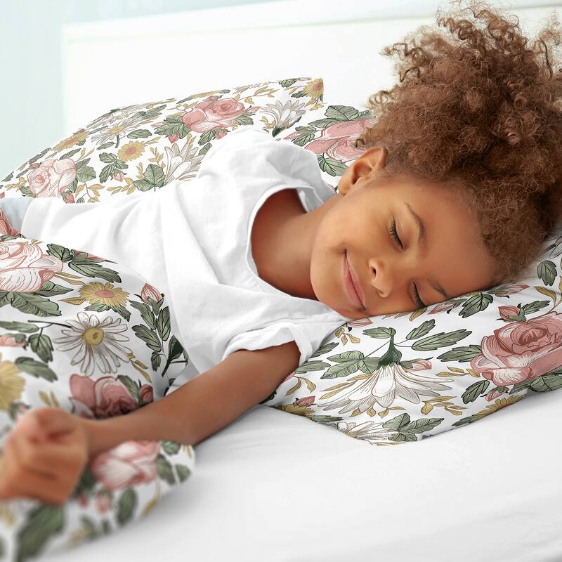 Sweet Jojo Designs Vintage Floral Boho Girl 3pc Full Queen Comforter Set - Blush Pink Yellow Green White Shabby Chic Farmhouse