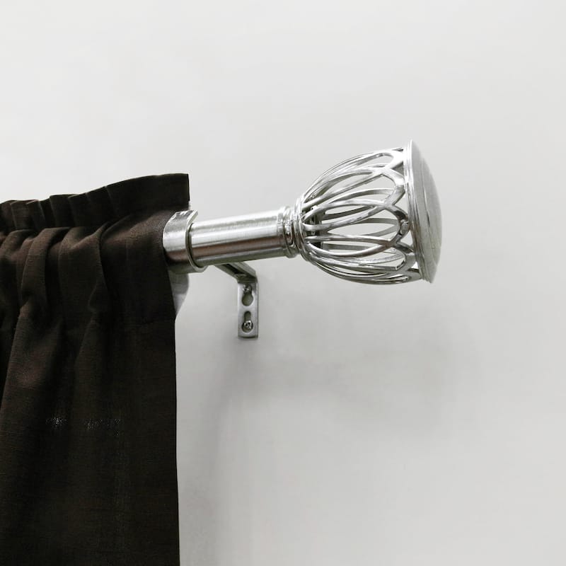 Lumi 1" Single Curtain Rod Set Brushed Nickel/ Oil Bronze-Cage finials