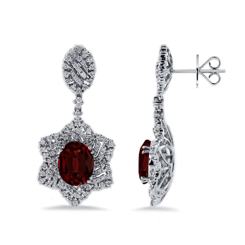 Auriya 5 5/8ct Fancy Oval-cut Garnet Halo Diamond Drop Earrings 1 1/4ctw 18k Gold