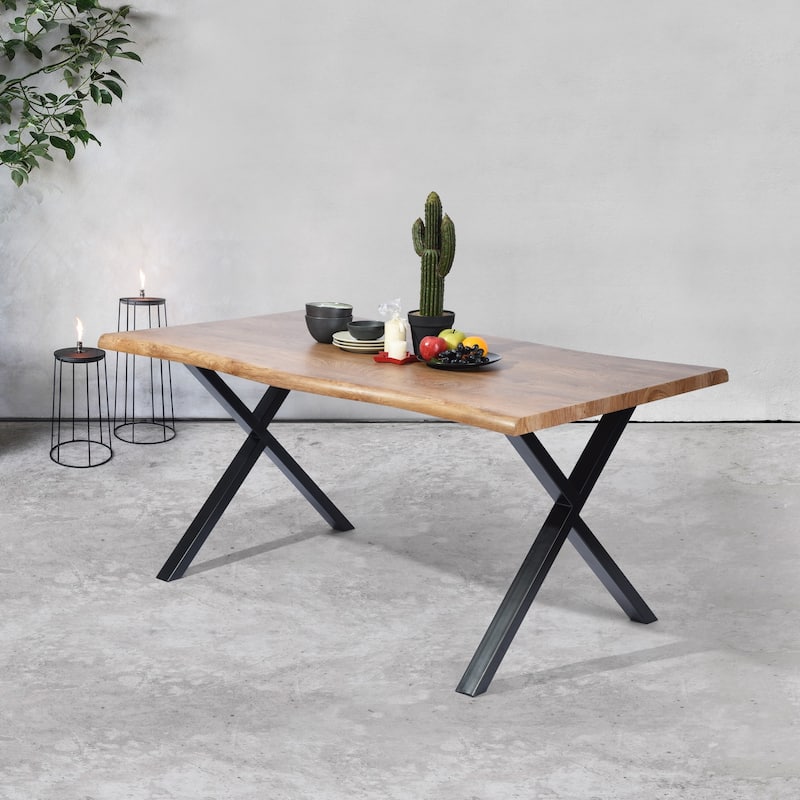 Homy Casa 63" Modern Dining Table, Unique Wavy Edge Top Office - Wood