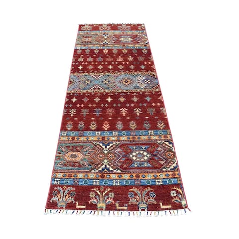 Hand Knotted Red Kazak with Wool Oriental Rug (2'9" x 7'10") - 2'9" x 7'10"