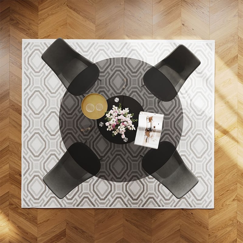 Modern Round White Dining Table，Sintered Stone Tabletop, Solid Black Carbon Steel Base