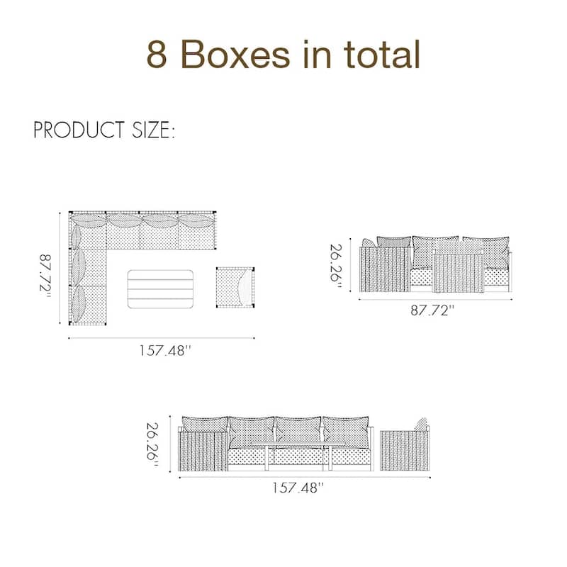 PURPLE LEAF Sanori L-shape Sectional Sofa Patio Conversation Set with Grey Ottoman and Cushion for Poolside Graden Couch