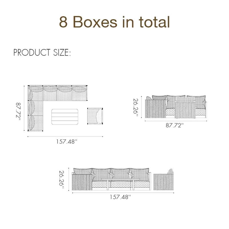 PURPLE LEAF Sanori Sectional Sofa Patio Conversation Set with Grey Ottoman and Cushion for Poolside Graden Couch