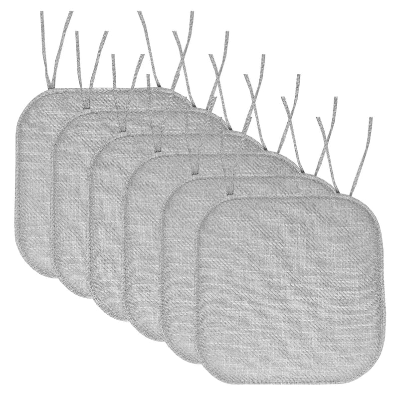 Herringbone Memory Foam 16 x 16 Chair Pad With Ties - Gray - Set of 6