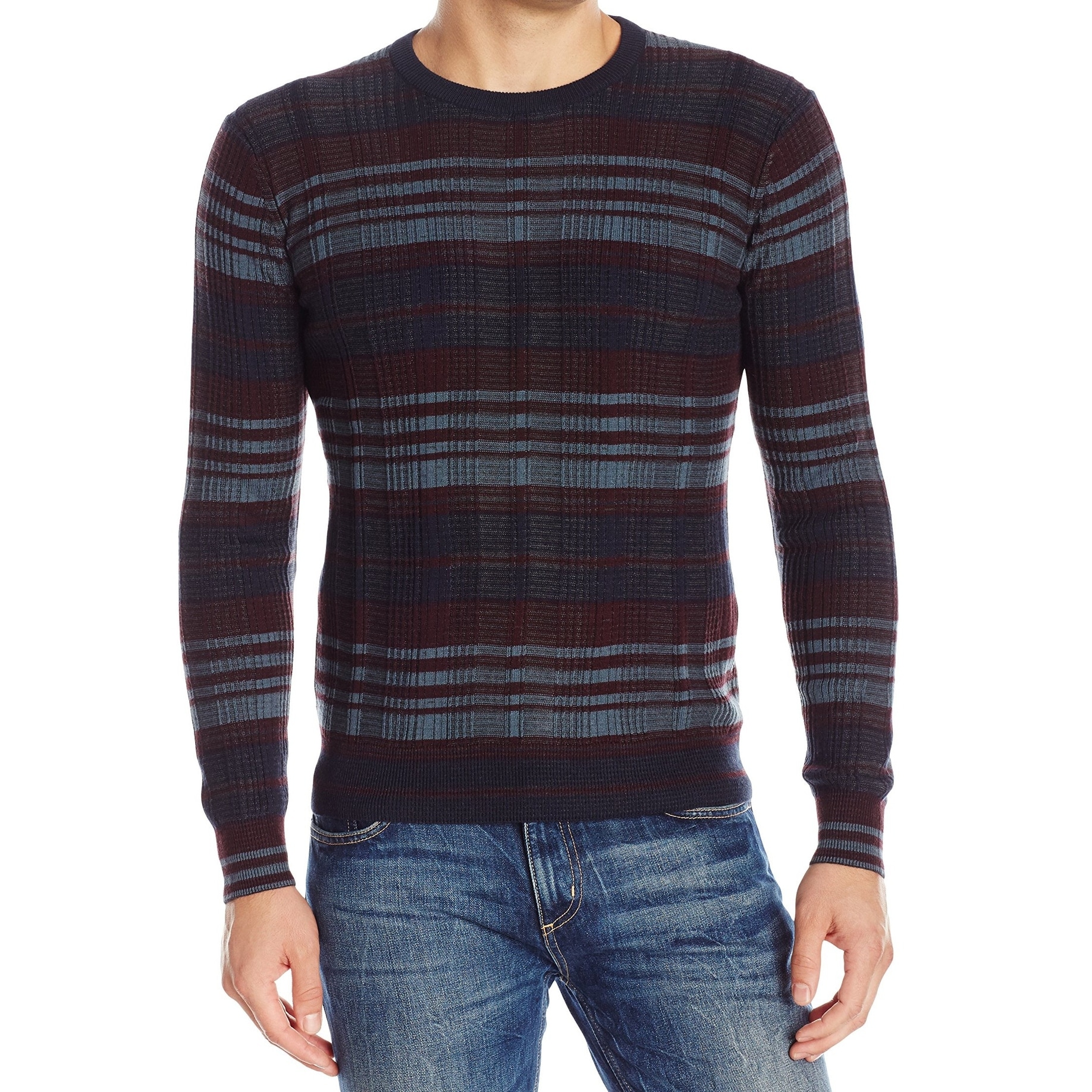 Perry Ellis NEW Blue Men Size XL Striped Knit Heather Crewneck Sweater Perry Ellis NEW Blue Men Size XL Striped Knit Heather Crewneck Sweater