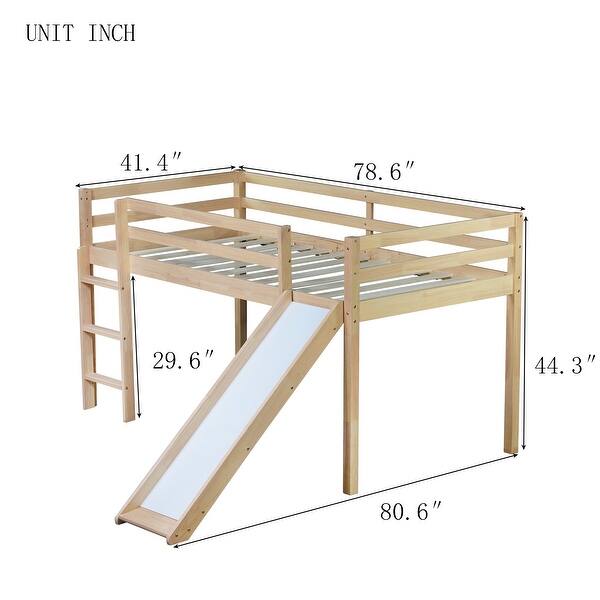 dimension image slide 1 of 3, Twin Loft Bed with Slide and Playful Low-Profile Design (250lb Capacity)