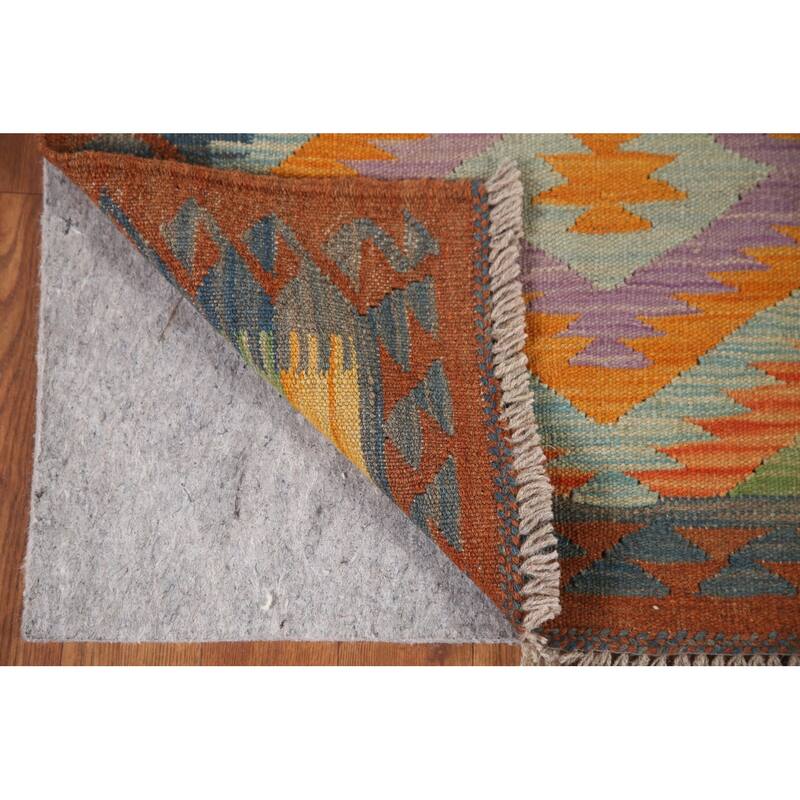 Hand Woven Oriental 100% Wool Carpet Southwestern Geometric Multi-Colored Kilim Runner Rug - 7' 6'' X 2' 5''
