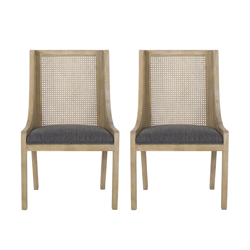 Maurers Cane and Wood Upholstered Dining Chairs (Set of 2) by Christopher Knight Home